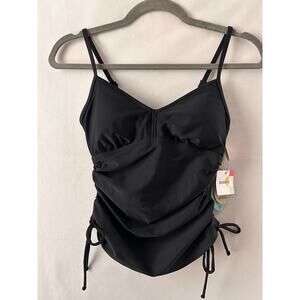 Prana Womens Moorea Tankini Swimsuit Top Black Ruched Modest Black NWT XS